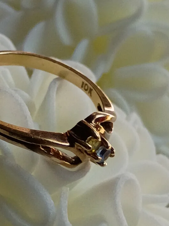 10k Yellow Gold Ring Aquamarine and Citrine Round Gemstones Bypass Design 7.25 - Picture 6 of 9